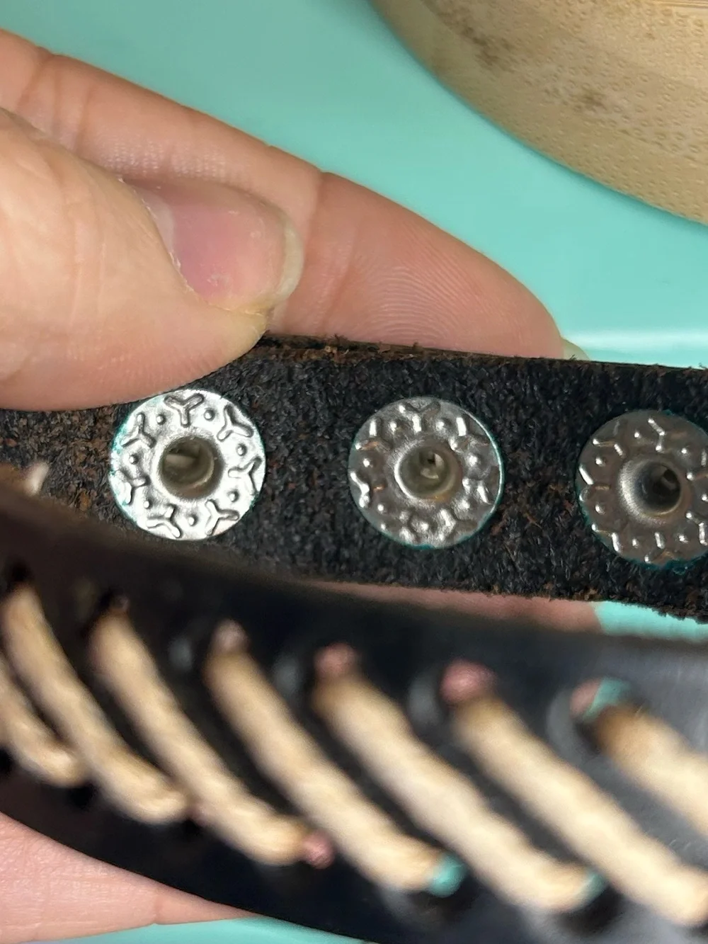Vintage Black Leather Whipstitch Boho Western Adjustable Snap Bracelet
